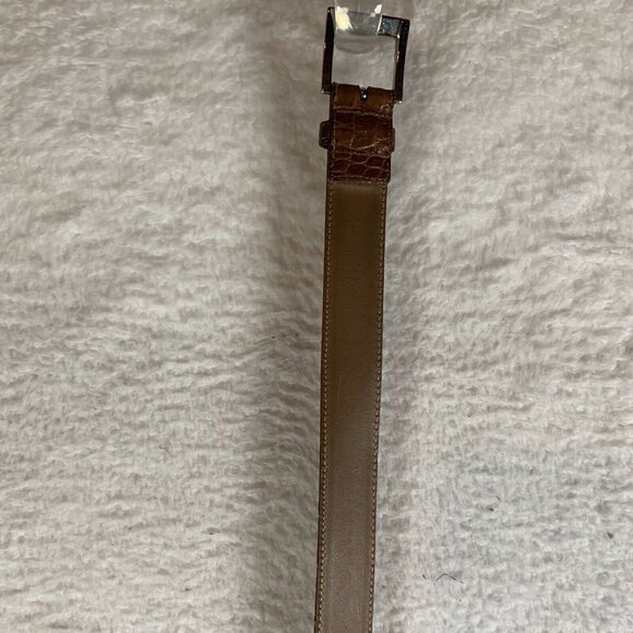 Talbots‎ Belt Women's Medium Brown Leather Crocodile Print Square Buckle 9604 - Picture 8 of 12